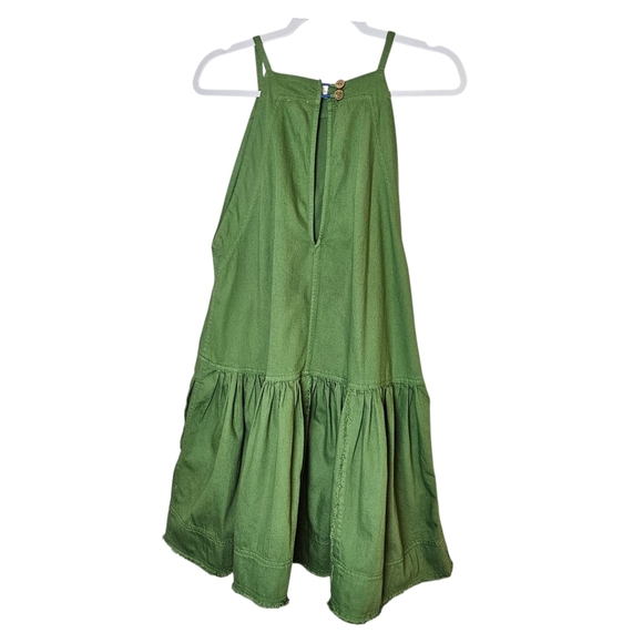 Pilcro Anthropologie Kayla Flounce Green Denim Drop Waist Mini Dress Sz M - Picture 6 of 13